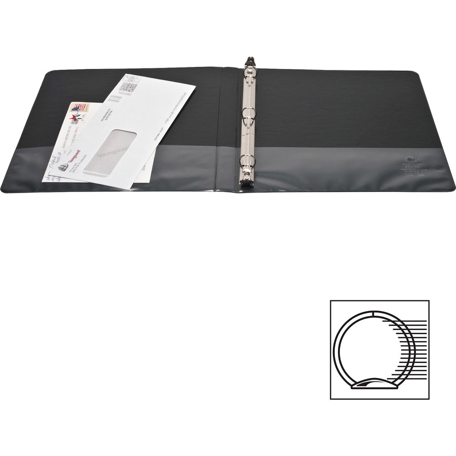 Business Source Round-ring View Binder, 1/2", Letter, 8 1/2" x 11", 125 Sheet Capacity, Black (BSN09950)