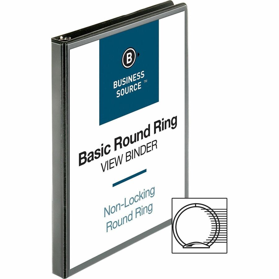 Business Source Round-ring View Binder, 1/2", Letter, 8 1/2" x 11", 125 Sheet Capacity, Black (BSN09950)