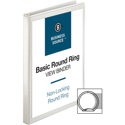 Business Source Round-ring View Binder, 1/2", Letter, 8 1/2" x 11", 125 Sheet Capacity, White (BSN09951)