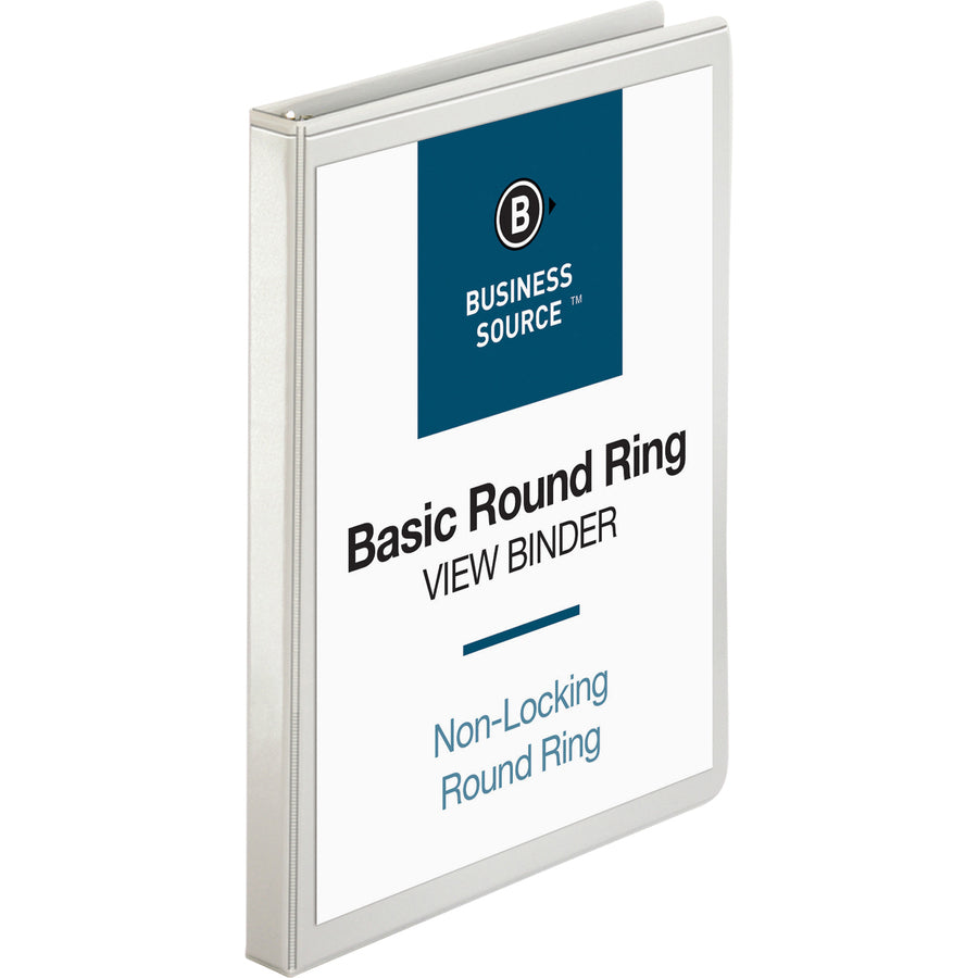 Business Source Round-ring View Binder, 1/2", Letter, 8 1/2" x 11", 125 Sheet Capacity, White (BSN09951)