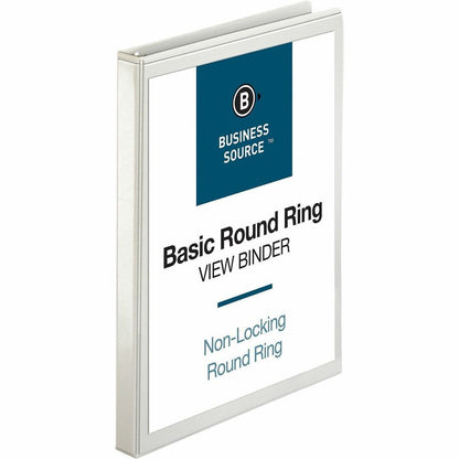 Business Source Round-ring View Binder, 1/2", Letter, 8 1/2" x 11", 125 Sheet Capacity, White (BSN09951)
