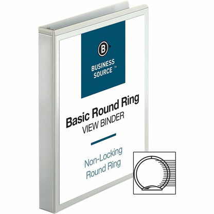 Business Source Round-ring View Binder, 1", Letter, 8 1/2" x 11", 225 Sheet Capacity, White (BSN09953)
