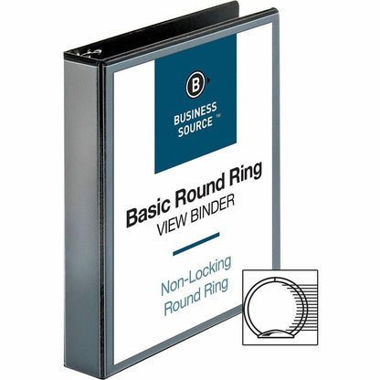 Business Source Round-ring View Binder, 1 1/2", Letter, 8 1/2" x 11", 350 Sheet Capacity, Black (BSN09954)