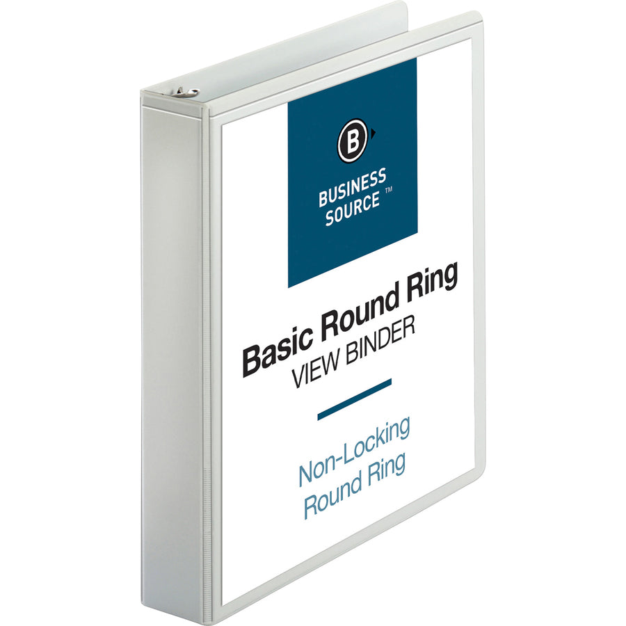 Business Source Round-ring View Binder, 1 1/2", Letter, 8 1/2" x 11", 350 Sheet Capacity, White (BSN09955)