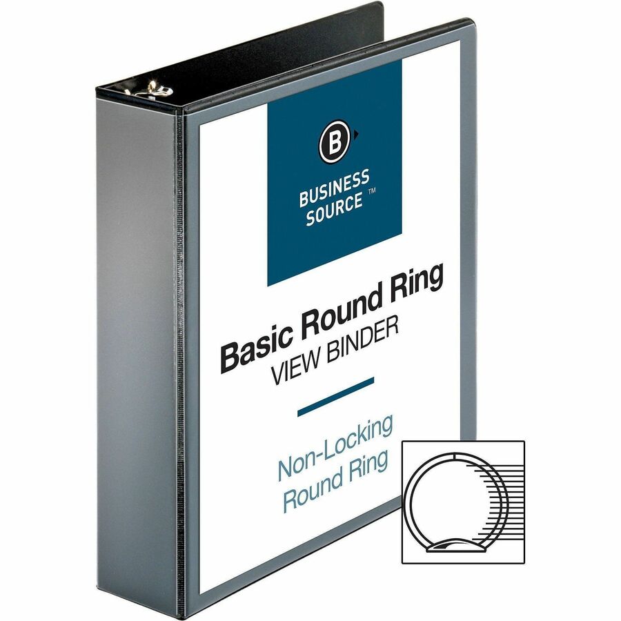 Business Source Round-ring View Binder, 2", Letter, 8 1/2" x 11", 475 Sheet Capacity, Black (BSN09956)