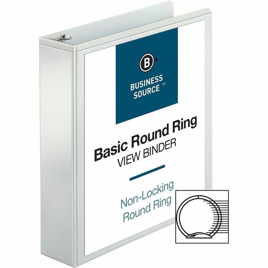 Business Source Round-ring View Binder, 2", Letter, 8 1/2" x 11", 475 Sheet Capacity, White (BSN09957)