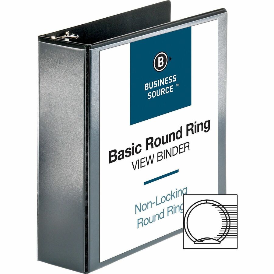 Business Source Round-ring View Binder, 3", Letter, 8 1/2" x 11", 625 Sheet Capacity, Black (BSN09958)