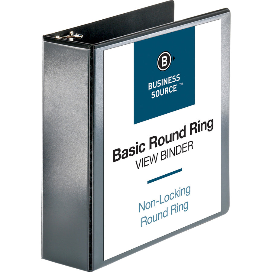 Business Source Round-ring View Binder, 3", Letter, 8 1/2" x 11", 625 Sheet Capacity, Black (BSN09958)