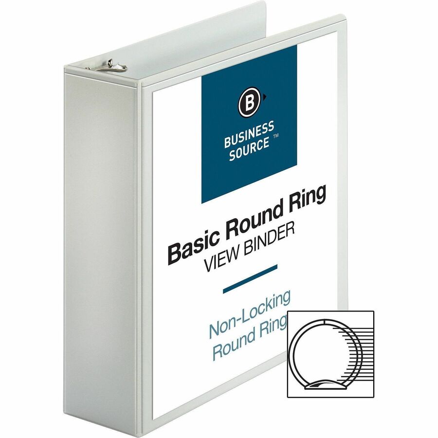 Business Source Round-ring View Binder, 3", Letter, 8 1/2" x 11", 625 Sheet Capacity, White (BSN09959)