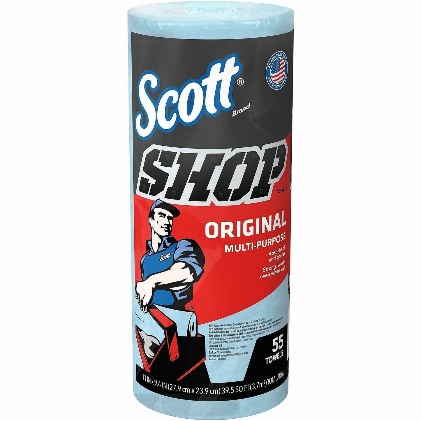 Scott Original Shop Towels, Fresh, 9.40" x 11", 55 Sheets/Roll, Blue, 1 Roll (KCC75147)