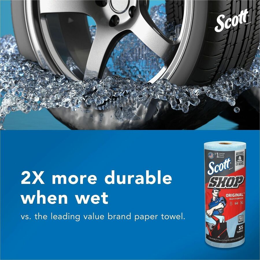 Scott Original Shop Towels, Fresh, 9.40" x 11", 55 Sheets/Roll, Blue, 1 Roll (KCC75147)