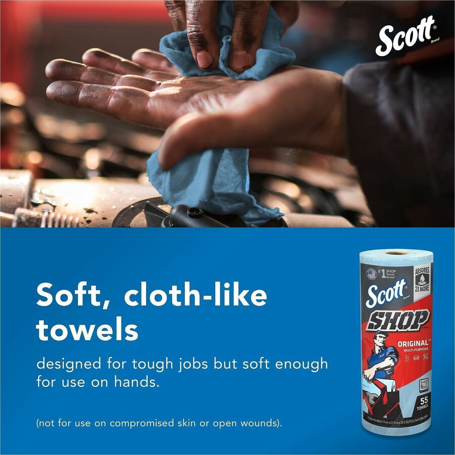 Scott Original Shop Towels, Fresh, 9.40" x 11", 55 Sheets/Roll, Blue, 1 Roll (KCC75147)
