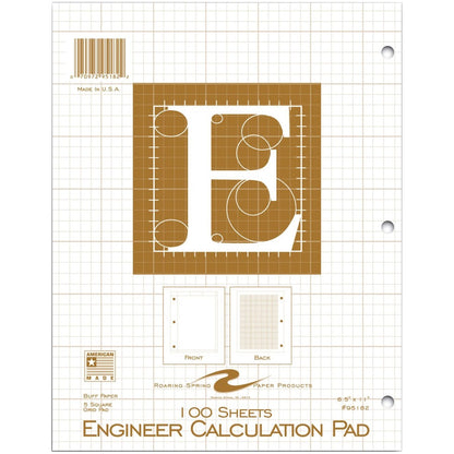 Roaring Spring 5x5 Grid Engineering Pad, 100 Sheets, 200 Pages, Buff Paper (ROA95182)