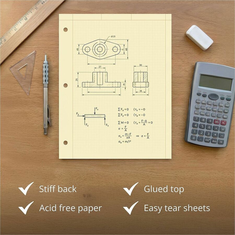 Roaring Spring 5x5 Grid Engineering Pad, 100 Sheets, 200 Pages, Buff Paper (ROA95182)