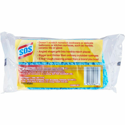 S.O.S All-Surface Scrubber Sponge, 4.5" x 2.5" x 0.9", Cellulose, Scrim, Blue (CLO91017)