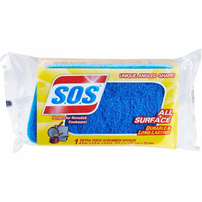 S.O.S All-Surface Scrubber Sponge, 4.5" x 2.5" x 0.9", Cellulose, Scrim, Blue (CLO91017)
