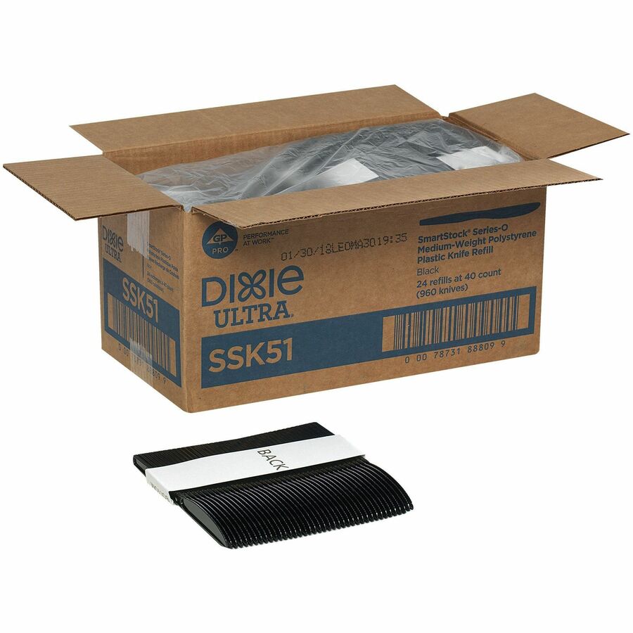 GP Pro Dixie Ultra SmartStock Plastic Cutlery Refill, Series-O, Mediumweight Knife, Black, 40/Pack, 24 Packs/Carton (DXESSK51)