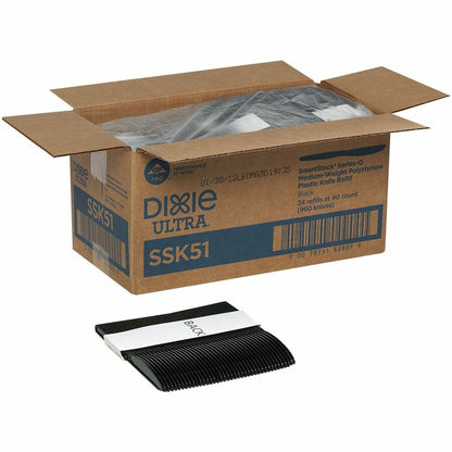 GP Pro Dixie Ultra SmartStock Plastic Cutlery Refill, Series-O, Mediumweight Knife, Black, 40/Pack, 24 Packs/Carton (DXESSK51)