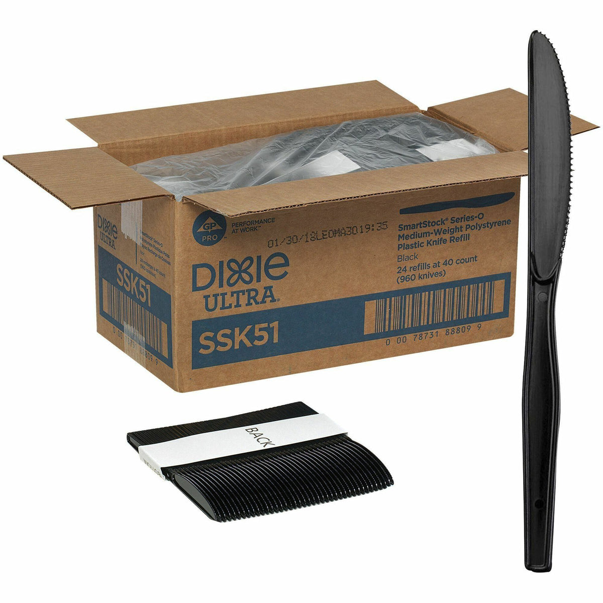 GP Pro Dixie Ultra SmartStock Plastic Cutlery Refill, Series-O, Mediumweight Knife, Black, 40/Pack, 24 Packs/Carton (DXESSK51)