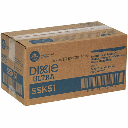GP Pro Dixie Ultra SmartStock Plastic Cutlery Refill, Series-O, Mediumweight Knife, Black, 40/Pack, 24 Packs/Carton (DXESSK51)