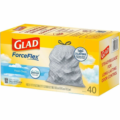 Glad ForceFlex Tall Kitchen Drawstring Trash Bags, 13 gal Capacity, 1.05 mil, 40/Box (CLO78361BX)