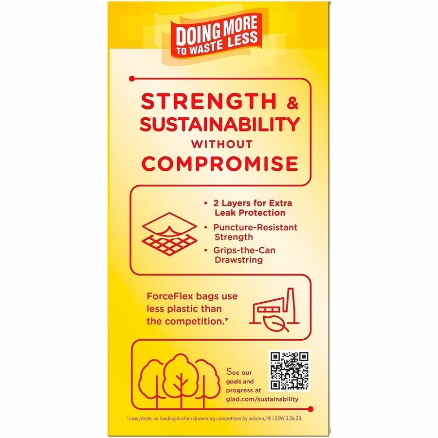 Glad ForceFlex Tall Kitchen Drawstring Trash Bags, 13 gal Capacity, 1.05 mil, 40/Box (CLO78361BX)