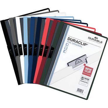 DURABLE DURACLIP Letter Report Cover, 8 1/2" x 11", 30 Sheets Capacity, 1 Fastener, Vinyl, Red, 25/Box (DBL220303)
