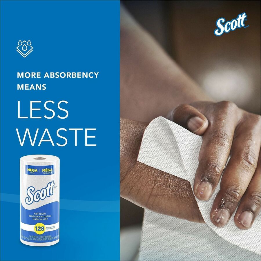 Scott Kitchen Paper Towels with Fast-Drying Absorbency Pockets, 1 Ply, 11" x 8.78" Length, 128 Sheets/Roll (KCC41482RL)