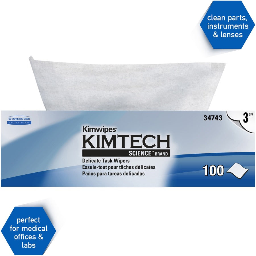 KIMTECH Delicate Task Wipers, Pop-Up Box, For Laboratory, Absorbent, White/, 1 Box (KCC34743)