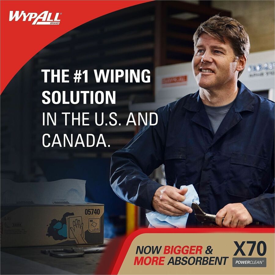 Wypall PowerClean X70 Medium Duty Cloths, Pop-Up Box, 8.34" x 16.80", 100/Box (KCC41455BX)