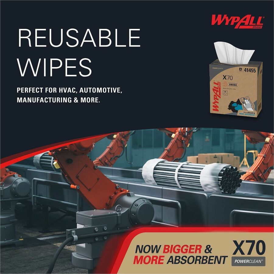 Wypall PowerClean X70 Medium Duty Cloths, Pop-Up Box, 8.34" x 16.80", 100/Box (KCC41455BX)