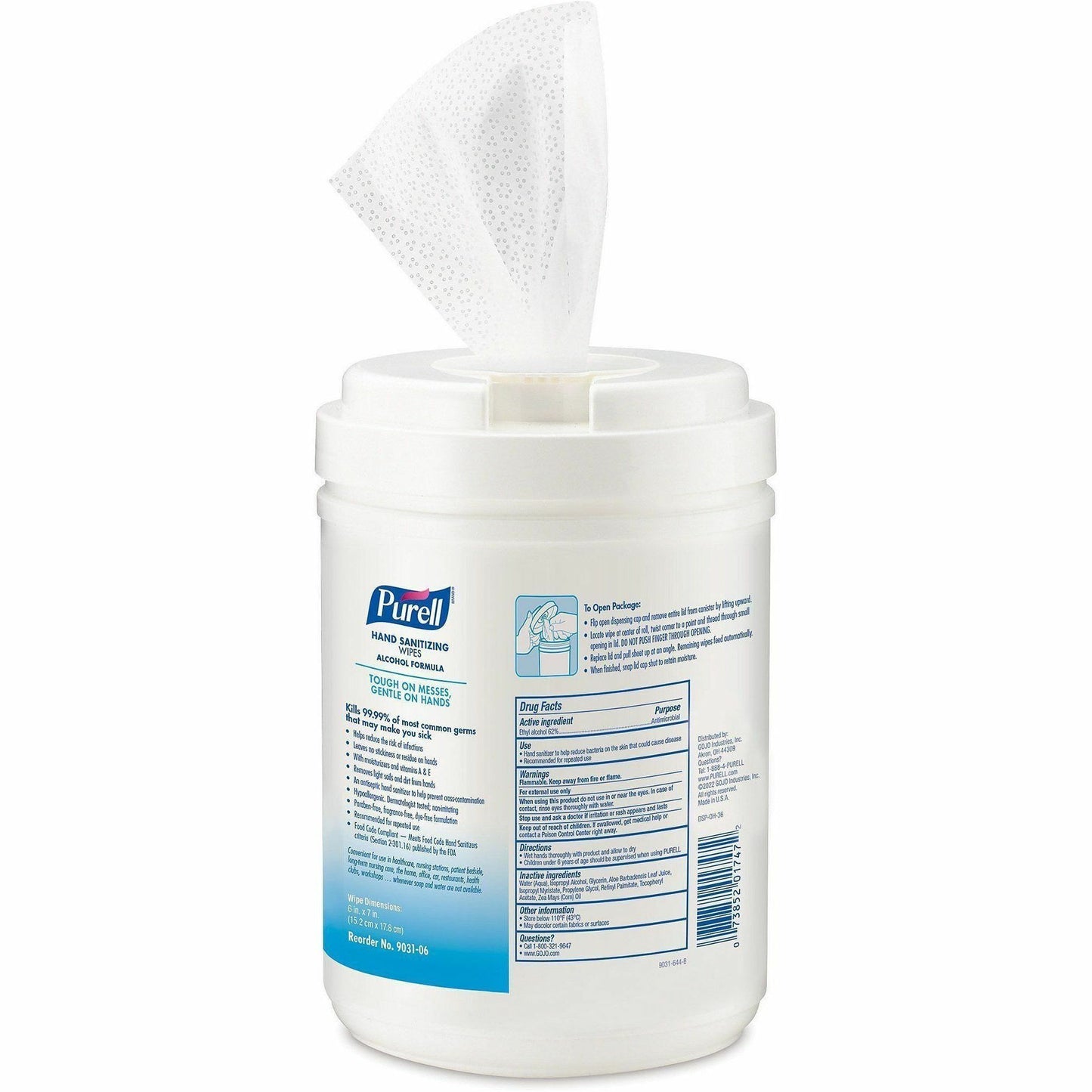 PURELL Alcohol Hand Sanitizing Wipes, 6" x 7", 175/Tub, (GOJ903106EA)