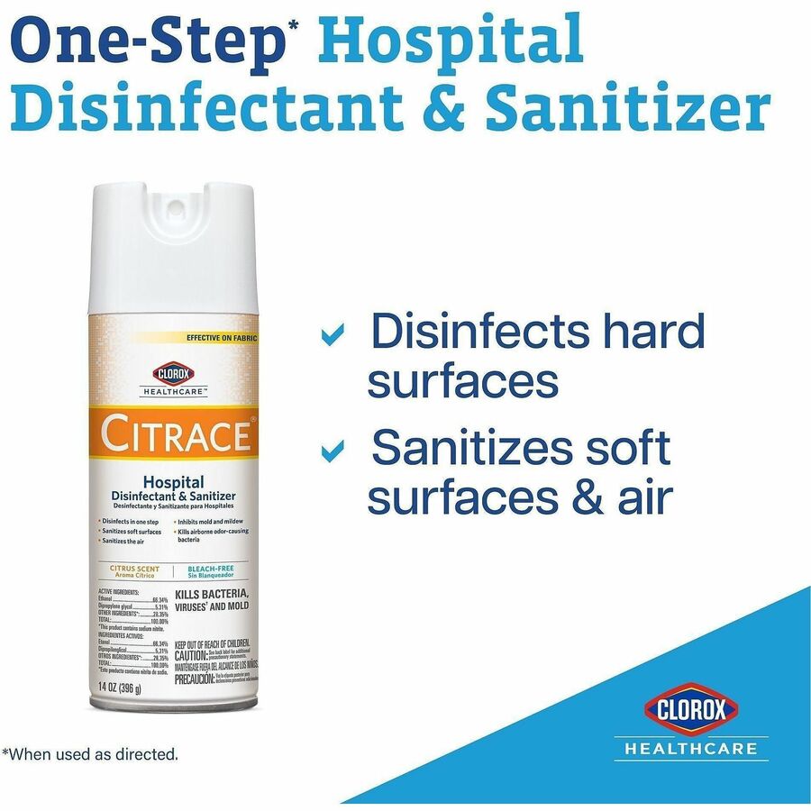 Clorox Healthcare Citrace Hospital Disinfectant and Sanitizer, 14 fl oz (0.4 quart), Fresh Citrus Scent (CLO49100EA)