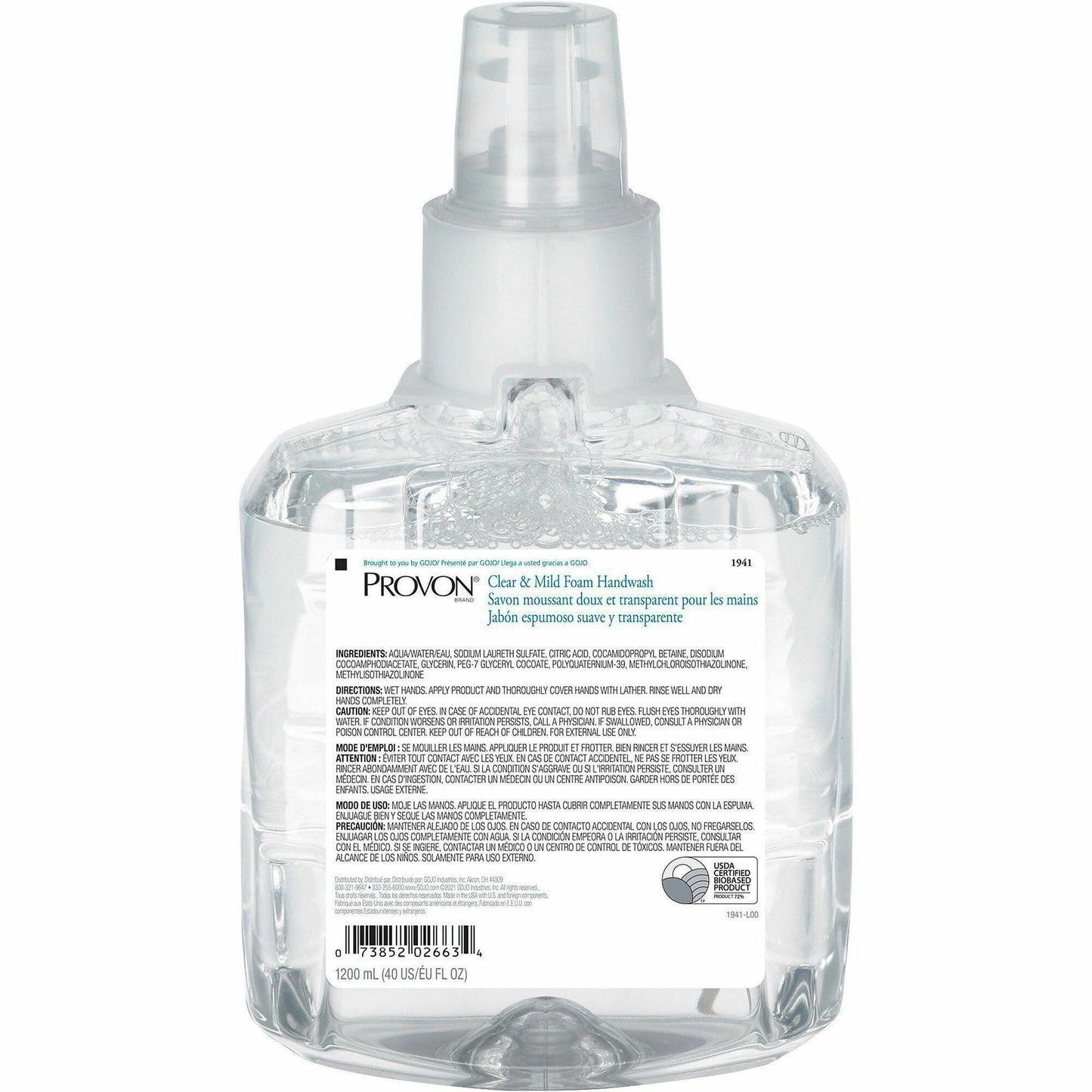 Provon LTX-12 Refill Clear & Mild Foam Handwash, 1.27 quart, Pump Bottle Dispenser (GOJ194102)