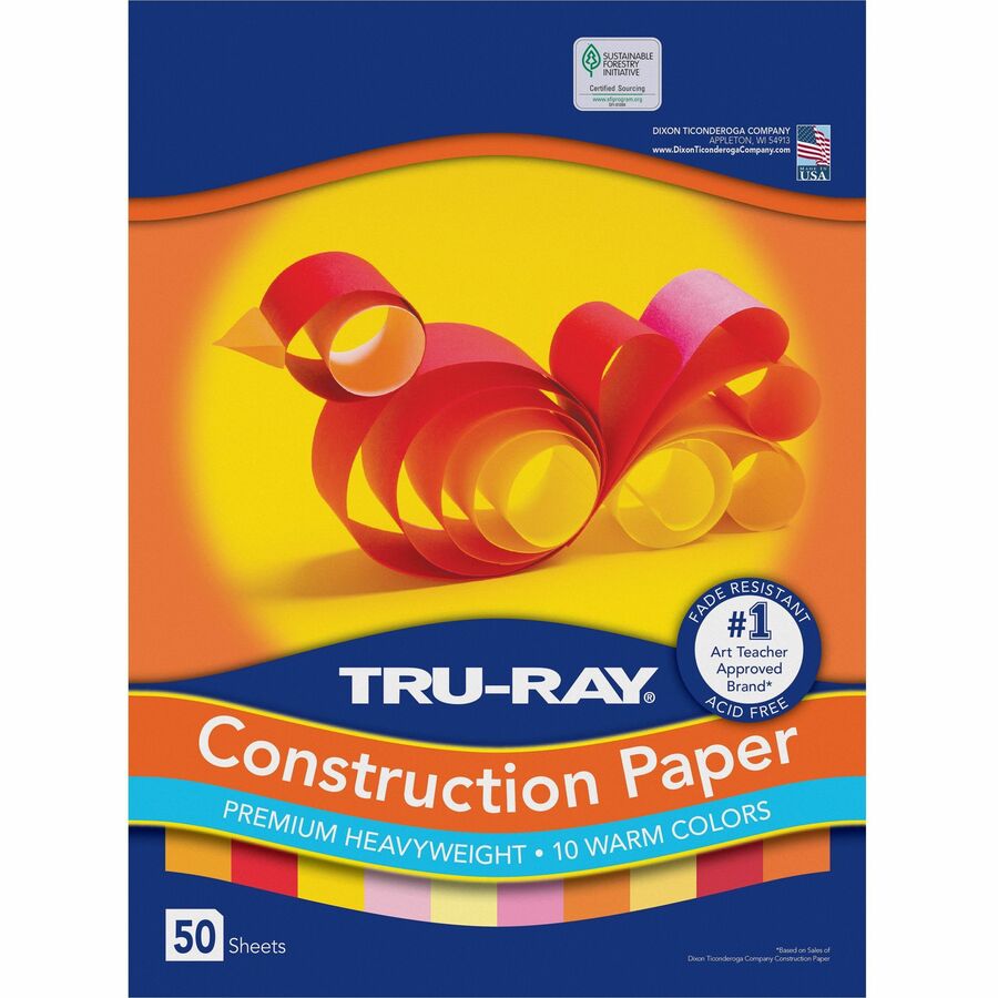 Tru-Ray Construction Paper, 12" x 9", Warm Assorted, 50/Pack (PAC102947)