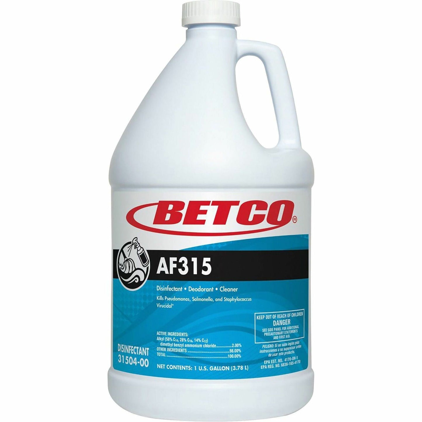 Betco AF315 Disinfectant Cleaner, 128 fl oz, 7 to 8 pH, Citrus Floral Scent (BET3150400)