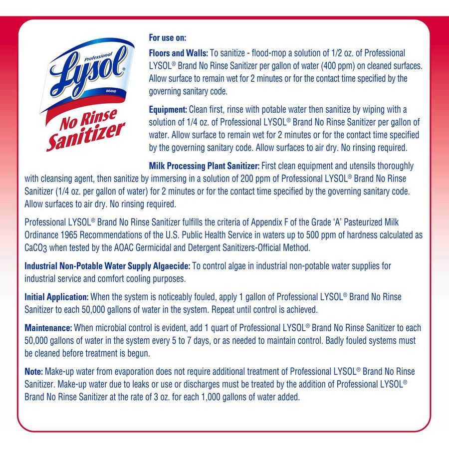 Professional Lysol No Rinse Sanitizer, Concentrate, 128 fl oz (RAC74389)