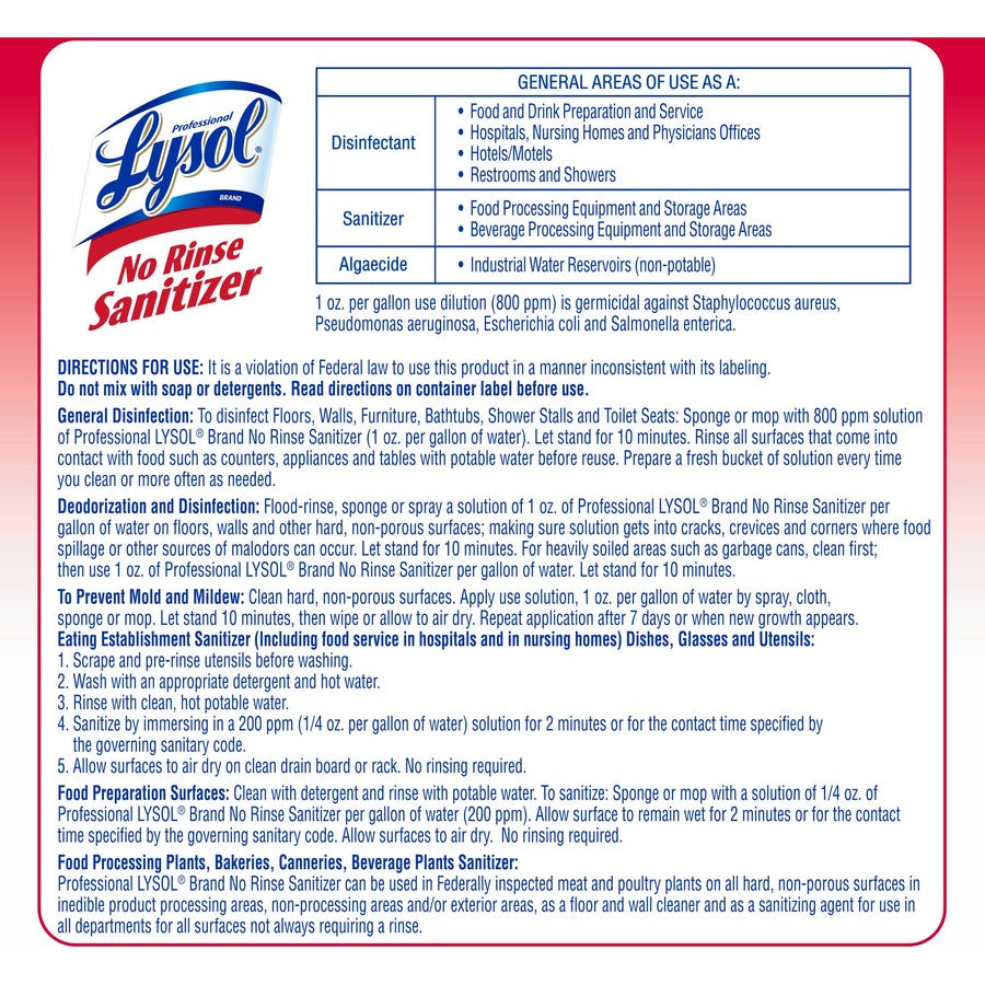 Professional Lysol No Rinse Sanitizer, Concentrate, 128 fl oz (RAC74389)