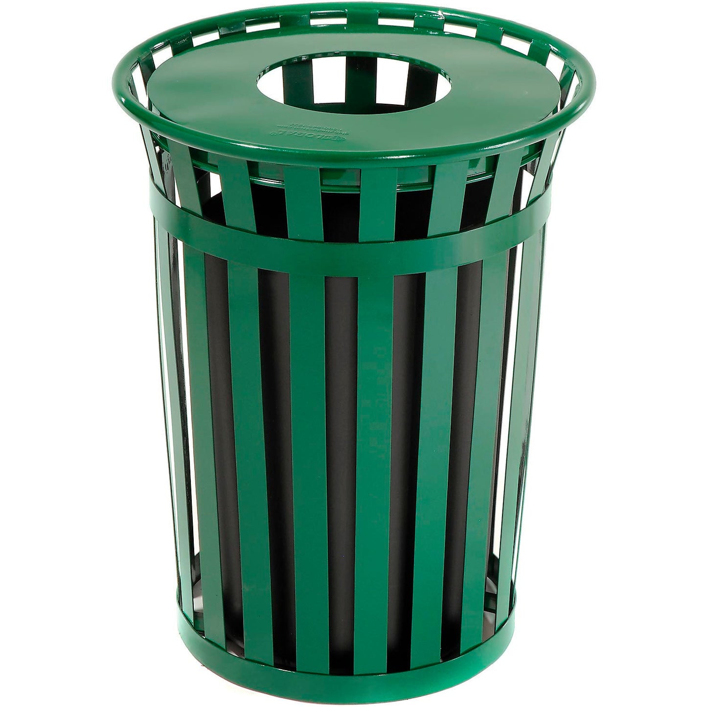 Global Industrial Outdoor Slatted Steel Trash Can With Flat Lid, 36 Gallon, Green (WB237726GN)