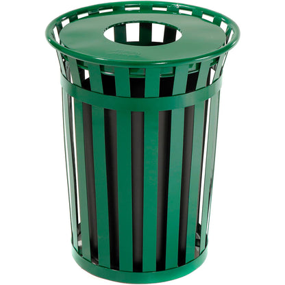 Global Industrial Outdoor Slatted Steel Trash Can With Flat Lid, 36 Gallon, Green (WB237726GN)