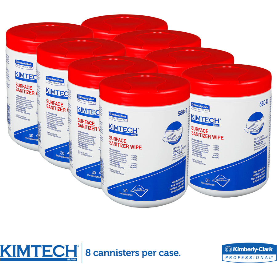 KIMTECH Prep Surface Sanitizer Wipes, 30/Tub, 8/Carton (KCC58040CT)
