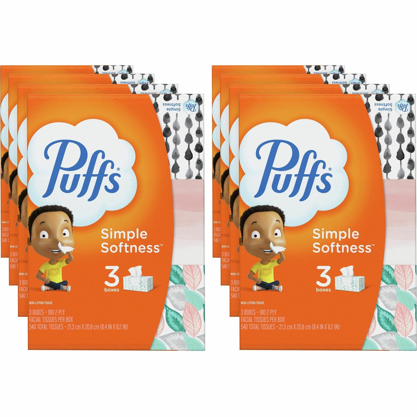 Puffs Basic Facial Tissues, 2 Ply, AssortedBox, 180/Box, 8/Carton (PGC87615CT)