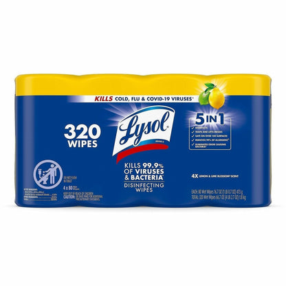 Lysol 4-pack Disinfecting Wipes, Lemon Lime Scent, 80/Tub, 4/Pack (RAC90641)