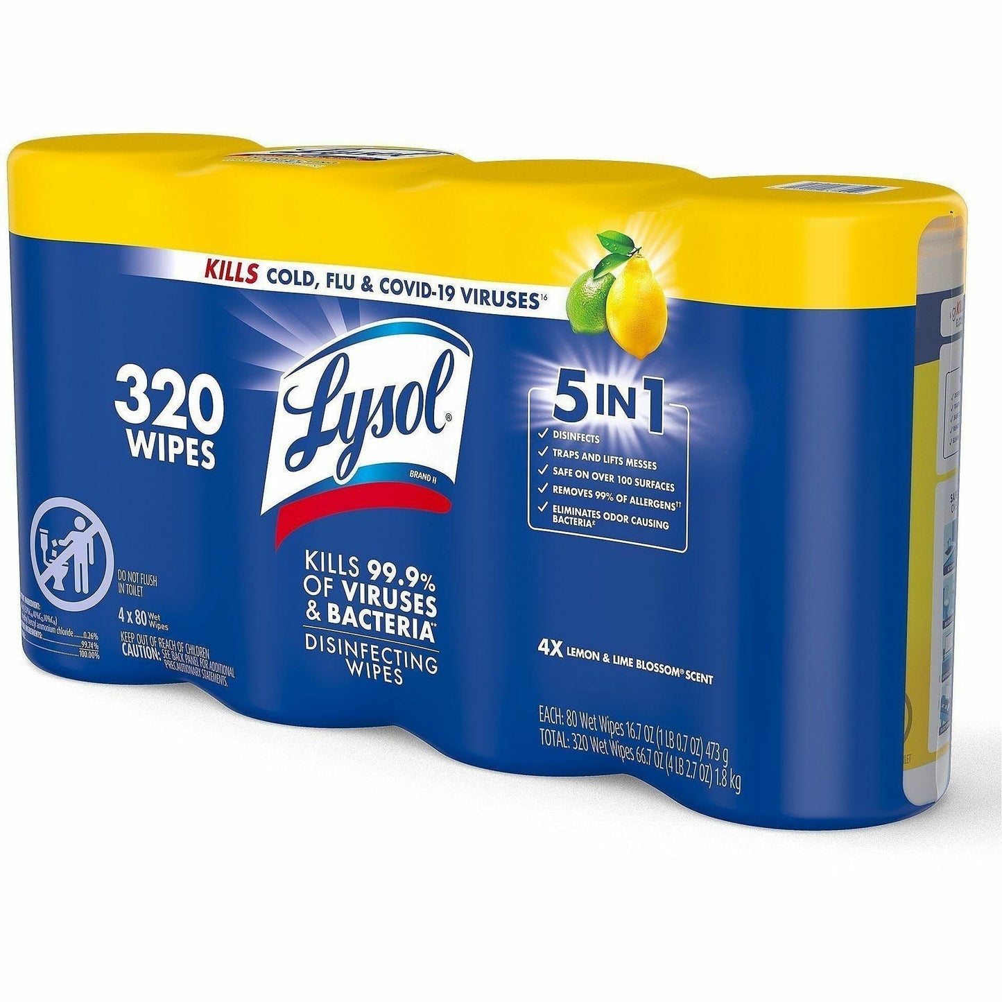 Lysol 4-pack Disinfecting Wipes, Lemon Lime Scent, 80/Tub, 4/Pack (RAC90641)