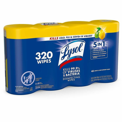 Lysol 4-pack Disinfecting Wipes, Lemon Lime Scent, 80/Tub, 4/Pack (RAC90641)