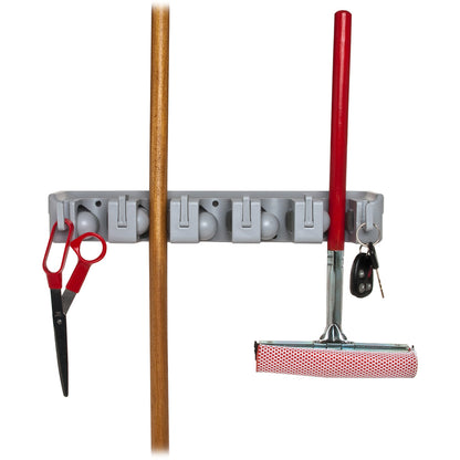 Genuine Joe Cleaning Tool Wall Organizer Rack, 5 x Broom, 3.75" x 16.50" x 2.75", Gray, 24/Carton (GJO12504CT)