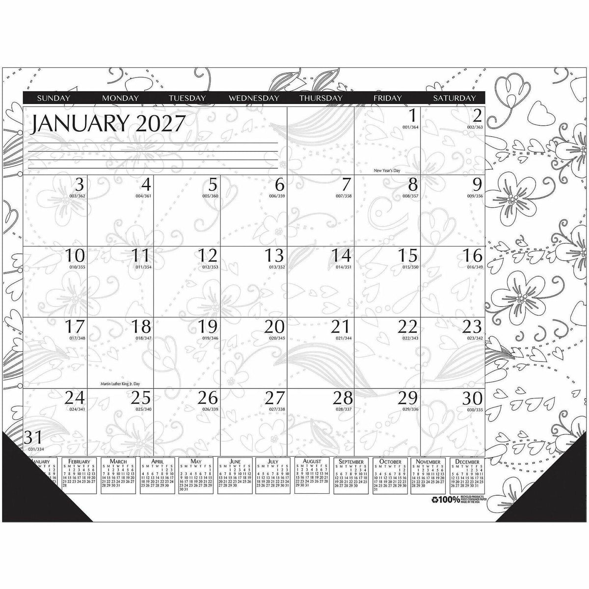 House of Doolittle Doodle Monthly Desk Pad, Julian Dates, Monthly, January 2027 to December 2027, 13" x 18.5"  (HOD1876)