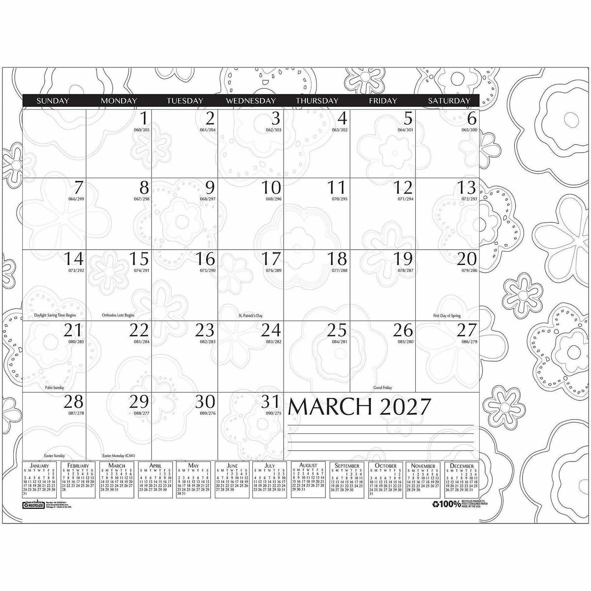 House of Doolittle Doodle Monthly Desk Pad, Julian Dates, Monthly, January 2027 to December 2027, 13" x 18.5"  (HOD1876)