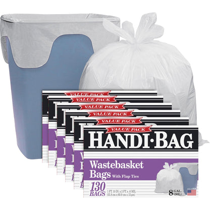 Berry Handi-Bag Wastebasket Bags, 8 gal Capacity, 24" x 21.50" x 0.60 mil Thickness, 130/Box, 6/Carton (WBIHAB6FW130CT)
