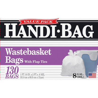 Berry Handi-Bag Wastebasket Bags, 8 gal Capacity, 24" x 21.50" x 0.60 mil Thickness, 130/Box, 6/Carton (WBIHAB6FW130CT)
